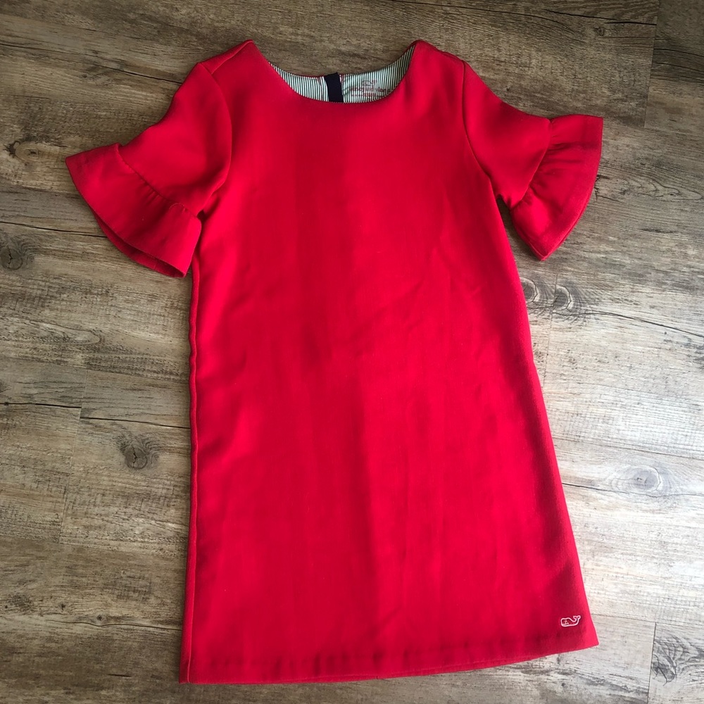 Vineyard Vines Girls Red Bell Sleeve Dress Sz 7